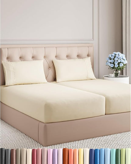Split King Size 5 Piece Sheet Set - Comfy Breathable & Cooling Bed Sheets Set - Hotel Luxury Bedding for Women, Men, Kids, Teens, Boys & Girls - Deep Pockets, Soft, Wrinkle Free - Oeko-Tex - Off White