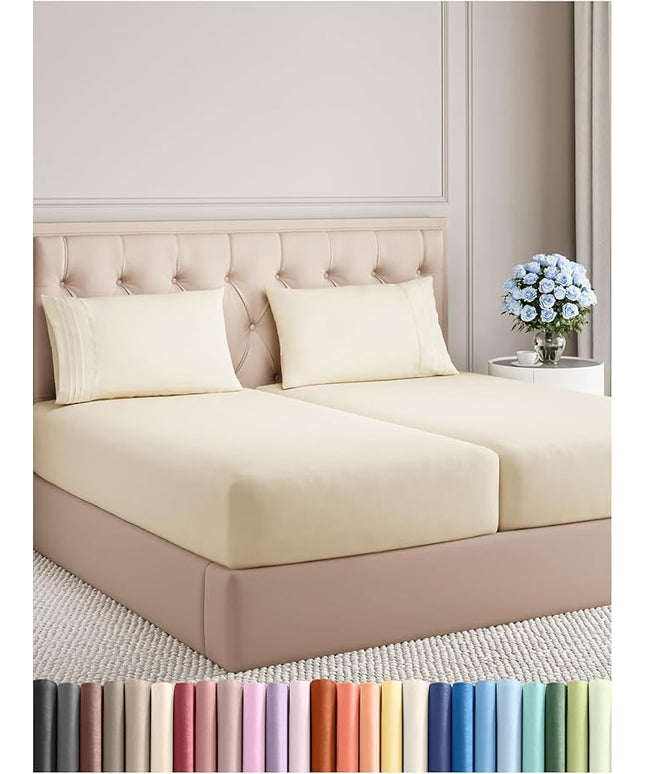 Split King Size 5 Piece Sheet Set - Comfy Breathable & Cooling Bed Sheets Set - Hotel Luxury Bedding for Women, Men, Kids, Teens, Boys & Girls - Deep Pockets, Soft, Wrinkle Free - Oeko-Tex - Off White
