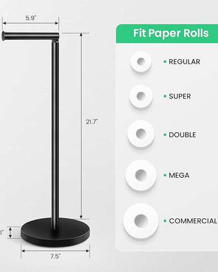 Cesun Toilet Paper Holder Stand Free Standing, Black Toilet Paper Storage with Heavy Weighted Base, Bathroom Stainless Steel Toilet Paper Roll Holder, Non-Slip, Matte Black