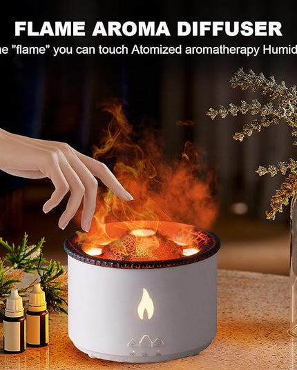 Volcano Humidifier Flame Aroma Diffuser: Ultrasonic Essential Oil Scent Diffuser 300ml Large Capacity 2-in-1 Essential Oil Diffuser with Function Timer for Bedroom Home Office (No Remote Control)