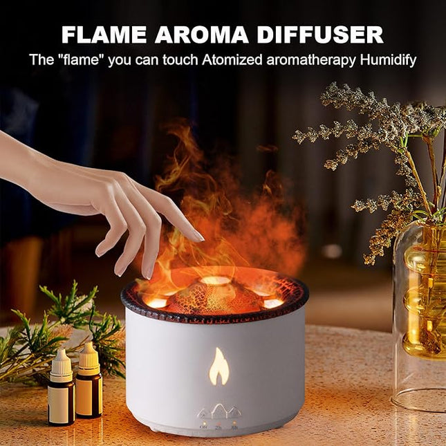 MINGPINHUIUS Volcano Humidifier Aromatherapy Essential Oil Diffuser, 2 Mist Modes: Flame and Volcano, Large Capacity with Timer Waterless Auto-Off for Home, Office, Yoga, or Gym (Red & Blue)