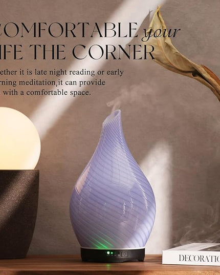 Porseme 280ml Essential Oil Diffuser Glass Color Changing Aroma Air Diffusers Aromatherapy Ultrasonic Cool Mist Humidifier 7 Running Hours Waterless Auto-Off for Sleeping, Yoga, Spa (Pure Purple)