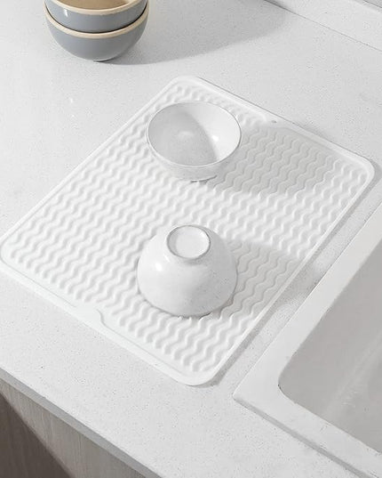 Silicone Dish Drying Mat for Multiple Usage,Easy clean,Eco-friendly,Heat-resistant Silicone Mat for Kitchen Counter or Sink,Refrigerator or drawer liner White L 16 inches x 12 inches