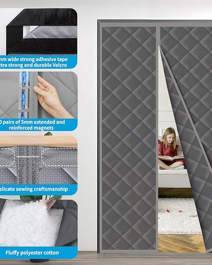 Magnetic Thermal Insulated Door Curtain (Fits Door Size 36" x 80") - Heavy Duty Oxford Soundproof Door Cover, Automatic Close Hands-Free Privacy Screen for Winter, Pet Friendly Draft Stopper