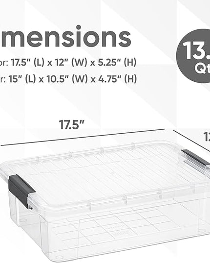 Superio Clear Storage Boxes with Lids, 13.7 Quart Plastic Container Bins for Organizing, Stackable Crates, BPA Free, Non Toxic, Odor Free, Organizers for Home, Office and Dorm, 8 Pack