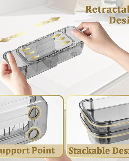 14 Pcs Adjustable Clear Drawer Organizer, Extendable Vanity Storage Bins, Desk Drawer Organizer Set for Makeup, Cosmetics, Bedroom, and Gadgets, Black