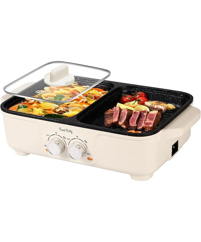 Food Party Hot Pot Electric Grill 2 in 1 Korean BBQ Grill Indoor Smokeless Hotpot Pot Electric Cooker Sahabu Shabu Pot Non Stick (Small)