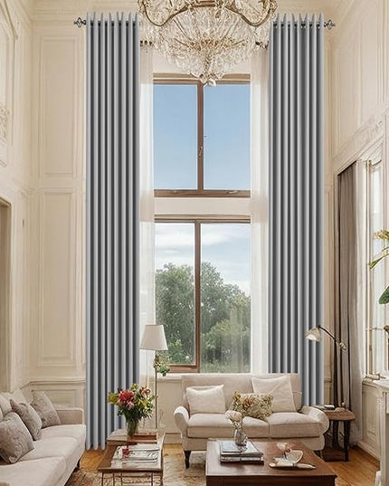 Blackout Curtains for High Ceiling, Extra Long Tall Curtains 18ft Length Solid Grommet Window Drapes for 2 Story High Living Room Loft, Set of 1 Curtain Panel 108 W x 215 L Inches Light Gray