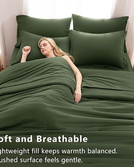 CozyLux King Size Comforter Set Olive Green, 7 Pieces Bed in a Bag King Comforter Set with Sheets, Bedding Set with Down Alternative Comforter, Fitted Sheets, Flat Sheets, Pillow Shams and Pillowcases