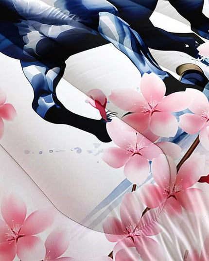 Horse Comforter Set Kids Bedding King Size,Pink Cherry Blossom Bedding Set for Girls Boys Teens Bedroom Decor Aesthetic,Galloping Horse Bedding Comforter Sets with 2 Pillowcases.