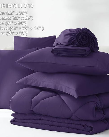 CozyLux Full Size Comforter Sets Purple - 7 Pieces Bed in a Bag Full, Luxury Soft Bed Set for All Seasons, Bedding Set with Down Alternative Comforter, Sheets, Pillowcases & Shams