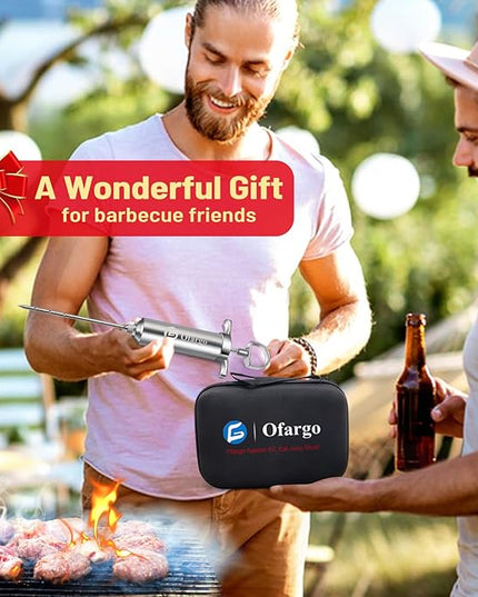 Ofargo Stainless Steel Meat Injector Syringe with 4 Marinade Needles and Travel Case for BBQ Grill Smoker, gifts for men dad husband in Thanksgiving Christmas day