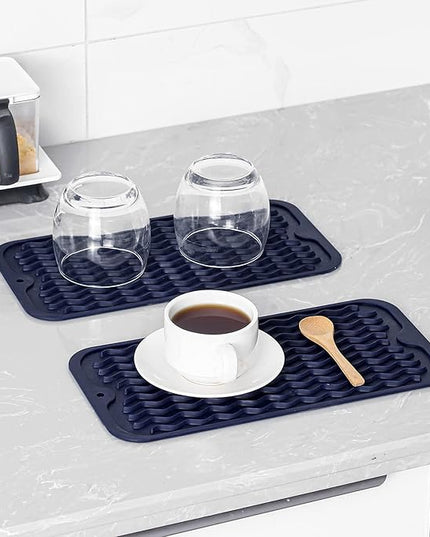 Silicone Dish Drying Mat for Multiple Usage,Easy clean,Eco-friendly,Heat-resistant Silicone Mat for Kitchen Counter or Sink,Refrigerator or Drawer Liner Navy Blue S 12 inches x 6 inches