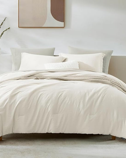 WRENSONGE Full Size Comforter Set- 7 Pieces White Bed in a Bag Full Size Comforter with Fitted Sheet, Flat Sheet, 2 Pillow Shams, 2 Pillowcases, Warm Bedding Sets for All Season