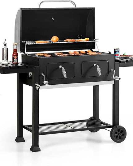 Sophia & William Extra Large Charcoal BBQ Grills with 794 SQ.IN. Cooking Area, Heavy Duty Outdoor Barbecue Grill with 2 Individual Lifting Charcoal Tray and 2 Foldable Side Table, Black