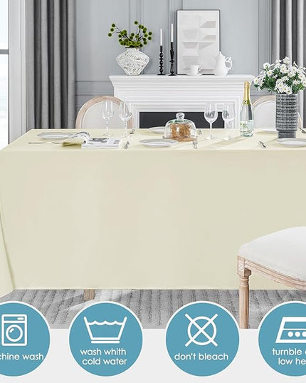 VidaFete Tablecloth 6 Pack 90 * 132inch Rectangle Table Cloth Polyester, Stain Wrinkle Resistant Polyester Dining Table Cover for Kitchen Dinning Party Wedding Rectangular Buffet Decoration(Ivory)