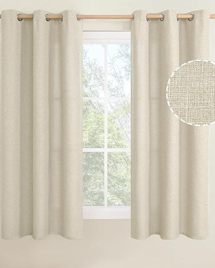 LAMIT Natural Beige Linen Curtains for Bedroom, 63 inches Grommet Thermal Insulated Thick Burlap Farmhouse Neutral Curtains Noise Reducing Light Filtering Drapes for Living Room, 2 Panels, W38 x L63