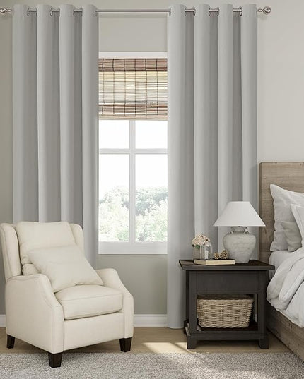 ChrisDowa 100% Blackout Light Grey Solid Curtains 108 Inches Long 2 Panels for Bedroom Living Room,Farmhouse Room Darkening Thermal Insulated Soundproof Grommet Top Window Treatment Drapes,52x108