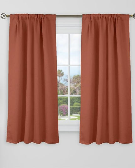 BGment Blackout Curtains 48 Inches Long for Bedroom - 34 x 48 inch Thermal Insulated Light Blocking Rod Pocket and Back Tab Small Window Fall Curtains for Cafe/Kitchen/Camper, 2 Panels, Terracotta
