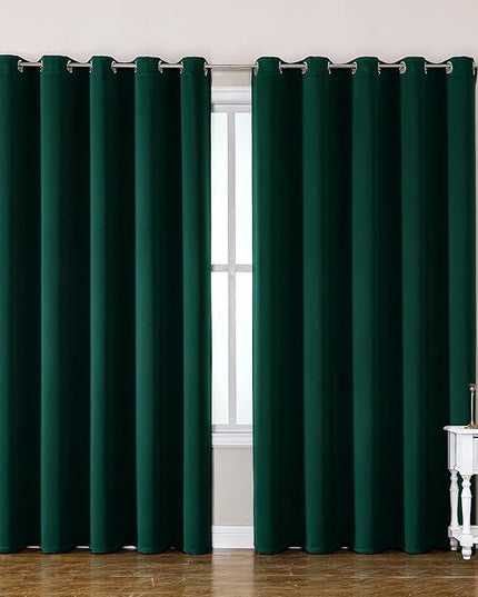 ChrisDowa Blackout Curtains 70 inches Wide for Bedroom - 2 Panels Set Extra Wide Grommet Thermal Insulated Room Darkening Curtains for Living Room (Forest Green, 70 x 84 Inch)