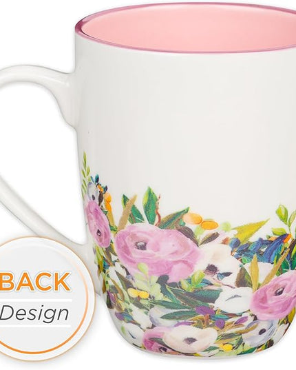 Christian Art Gifts Inspirational Ceramic Coffee & Tea Scripture Mug for Women: All Things are Possible Encouraging Bible Verse, Cute Microwave & Dishwasher Safe Drinkware, White & Pink Floral, 12 oz.