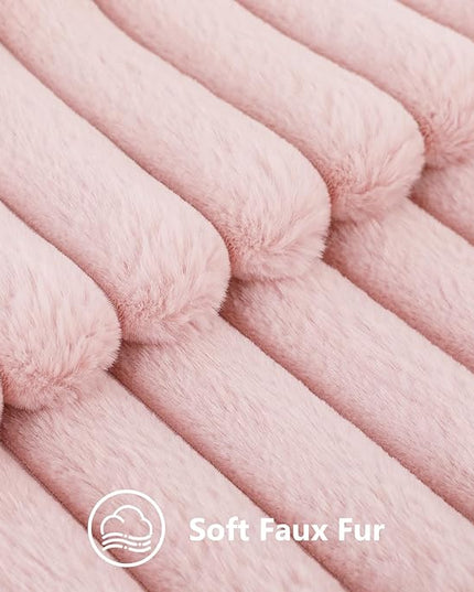 decorUhome Faux Fur Spring Throw Pillow Covers 24x24 Set of 2, Decorative Soft Plush Striped Neutral Couch Euro Pillow Covers with Velvet Back for Sofa, Bed, Living Room Home Decor, Pink