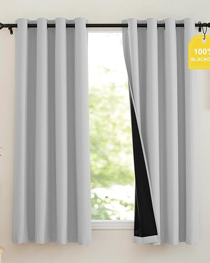 NICETOWN 100% Blackout Off White Curtains for Bedroom, Grommet Thermal Window Treatments Portable Curtains Lightweight Travel Shades for Living Room/Home Office, W52 x L63