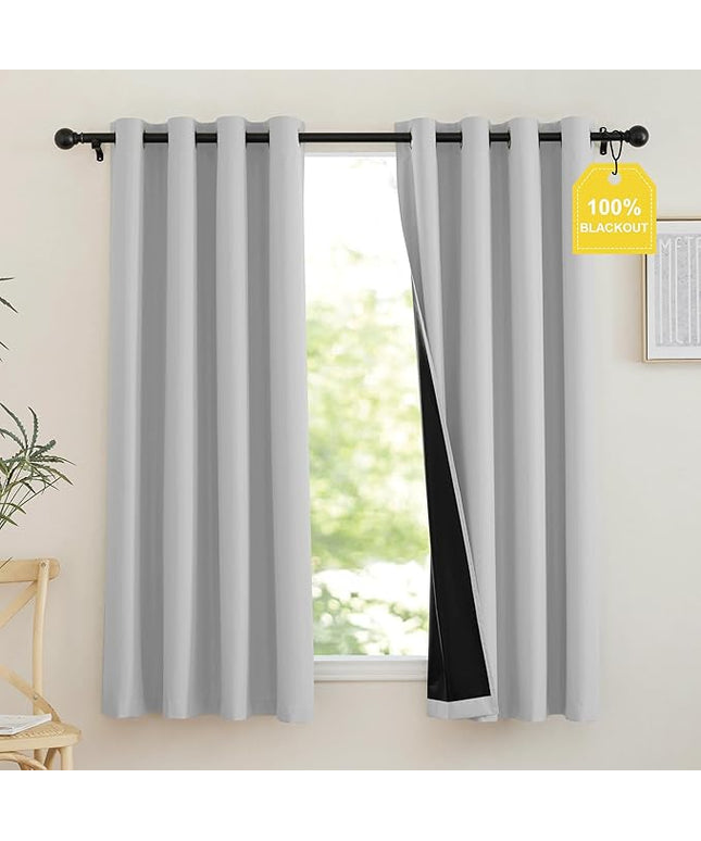 NICETOWN 100% Blackout Off White Curtains for Bedroom, Grommet Thermal Window Treatments Portable Curtains Lightweight Travel Shades for Living Room/Home Office, W52 x L63