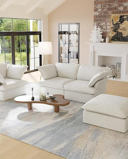 JACH Ottoman Module for Living Room, Cushion Covers Removable, Minimalist Comfy Breathable Ottoman Paired with Sofa Couch for Living Room Apartment, Beige