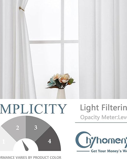 Chyhomenyc White Curtains 54 Inch Length 2 Panels for Living Room, Light Filtering Faux Linen Textured Solid Window Curtains, Thick Modern Soft Grommet Drapes for Bedroom, 40Wx54L, 2PCS
