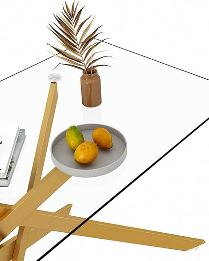 Rectangle Glass Dining Table Set for 6, 60'' Kitchen Table and Chairs Set, 7PCS Modern Dining Room Table Set with 6 Velvet Dining Chair for Home