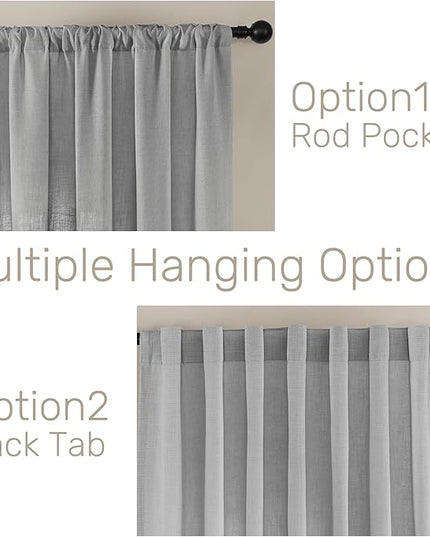 Joydeco Linen Curtains for Living Room,Light Filtering Rod Pocket Back Tab Semi Sheer Drapes Window Long Curtains 84 inches Long Ebony Grey