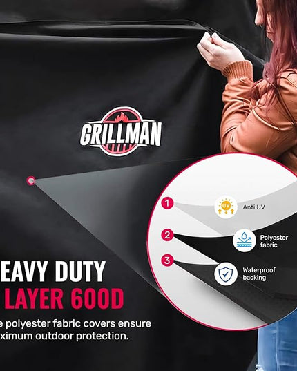 Grillman Grill Cover, BBQ Outdoor Grill Covers, Charcoal, Gas Grills, Waterproof, Rip-Proof, Weather-Resistant, Anti-UV, Barbecue Cover for Weber, Genesis, Charbroil, Nexgrill, etc (Black, 52 Inch)