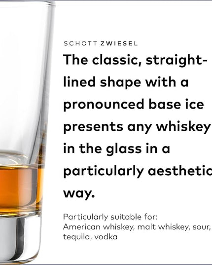 SCHOTT ZWIESEL Basic Bar Whiskey Glass (Set of 6), Tumbler for Whiskey, Dishwasher-Safe Tritan Crystal Glasses, Made in Germany (12 Ounce)