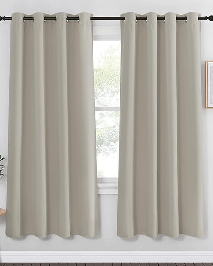 NICETOWN Room Darkening Bedroom Curtain 72 inches Long - Grommet Sound Reducing Window Treatment Privacy Thermal Curtain & Drape Light Blocking for Living Room (Natural, 1 Panel, W52 x L72)