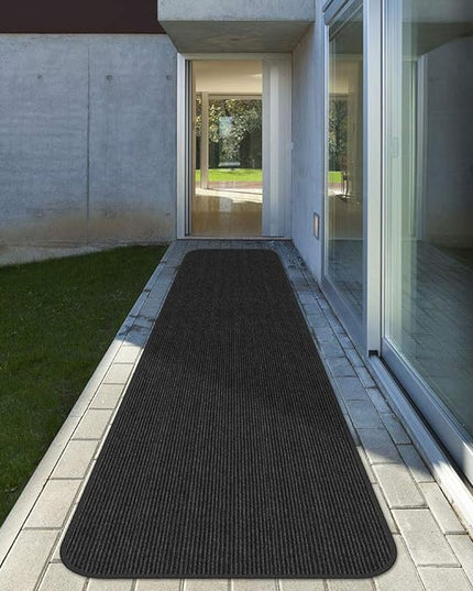 House, Home and More Indoor Outdoor Double-Ribbed Carpet Runner with Skid-Resistant Rubber Backing - Smokey Black - 3 Feet x 40 Feet