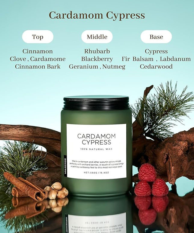 M&SENSE Spice Cardamom Cypress Large Soy Candles for Home Scented 2 Wick Large Soy Natural Candles 19.4oz 110 Hours Long Lasting Slow Burning, Christmas Holiday Woody Scented Winter Gifts