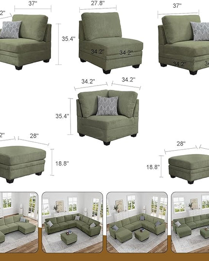 Legend Vansen Oversized Modular Sectional Sofa,7 Seat U Shaped Couch with Ottoman,Corduroy Sofa with Deep Seat,Convertible Large Sectional Couches for Living Room (Olive, L-7)