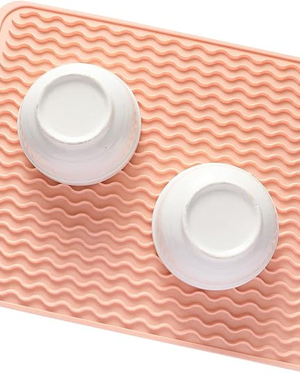 Silicone Dish Drying Mat for Multiple Usage,Easy clean,Eco-friendly,Heat-resistant Silicone Mat for Kitchen Counter or Sink,Refrigerator or drawer liner Pink L 16 inches x 12 inches