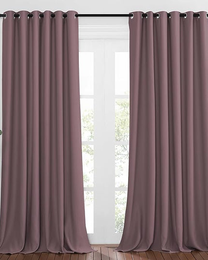 NICETOWN Patio Blackout Curtain Panels - Thermal Insulated Grommet Blackout Drapes Light Blinds Room Darkening Window Treatments for Villa/Cottage (2 Panels, W80 x L95, Dry Rose)