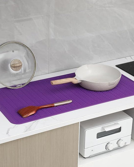 Silicone Dish Drying Mat for Multiple Usage,Easy clean,Eco-friendly,Heat-resistant Silicone Mat for Kitchen Counter or Sink,Refrigerator or Drawer Liner Purple 5XL 36inches x 18inches