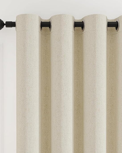 Blackout Curtains 84 Inch Length 2 Panels Set for Living Room, Grommet Linen-Look Textured Light Blocking Room Darkening Energy Saving Thermal Insulated Drapes for Bedroom (W52xL84, Cream)