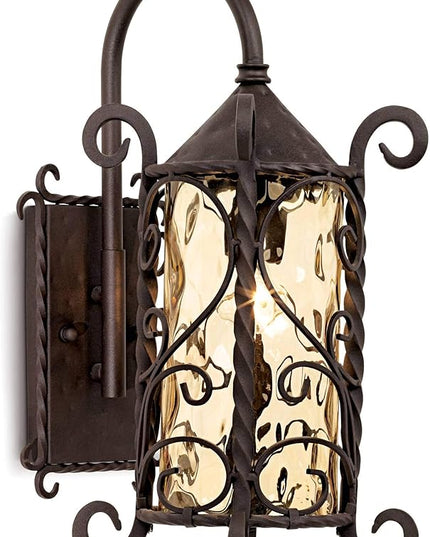 John Timberland Casa Seville Rustic Outdoor Wall Light Fixture Dark Walnut Twists 18 1/2" Champagne Hammered Glass for Exterior House Porch Patio Outside Deck Garage Yard Front Door Garden Home