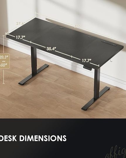 OffiGo Electric Standing Desk with 3-Piece Board, 71 Inch Height Adjustable Large Desk with Power Outlets, Sit Stand Table, Writing Computer Desk for Home, Office, Workstation, Black