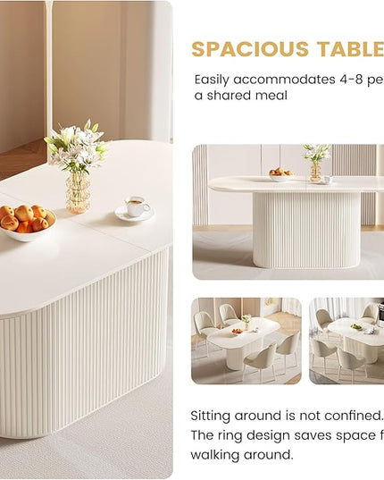 Guyii 70" Oval Dining Table Set with 4 Chairs, Modern Kitchen Table Set, Indoor Rectangular Dining Room Tables for Kitchen, Bar, Living Room, Breakfast Nook, Cream White