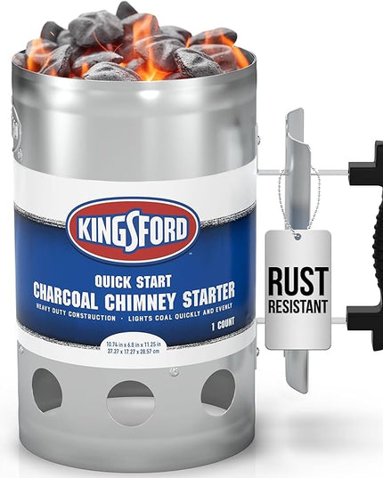 KINGSFORD Heavy Duty Deluxe Charcoal Chimney Starter | BBQ Chimney Starter for Charcoal Grill and Barbecues, Compact Easy to Use Chimney Starters and BBQ Grill Tools, Silver