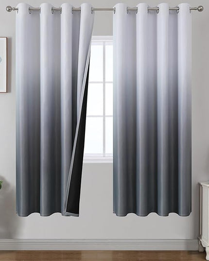 Estelar Textiler Gray Ombre Blackout Curtains for Bedroom 72 Inches Long for Bedroom, Grey and Greyish White Room Darkening Thermal Insulated Grommet Window Drapes for Living Room,52x72 Inch,2 Panels