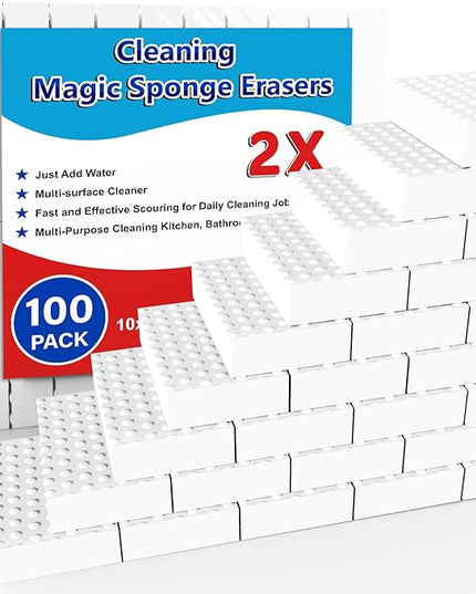 Magic Sponge Erasers, 100 Pack 2X Density Stronger Melamine Sponge Foam Pads, Multi-Functional Household Cleaning Cleaner for Kitchen, Bathroom, Bathtub, Sink, Wall Cleaner