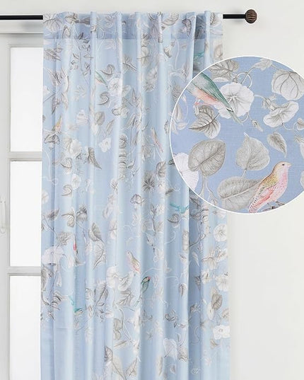 Maison d' Hermine Curtains for Living Room 100% Cotton 96 inch Length One Panel Light Filtering Curtains for Bedroom Windows with Rod and Loop Pockets Drapes (Celeste, 50" W x 96" L)