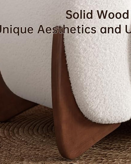 Morden Fort Modern Cloud Couch - 3 Seater Sherpa Boucle Sofa with Wood Legs, Ultra-Thick High Resilience Cushion with 3 Matching Pillows Upholstered Comfy Couch Sofa for Living Room - Off White
